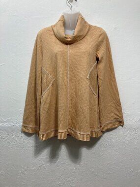 Maeve by Anthropologie Tai Cowl Neck Tunic Sweater Yellow Stripe Side Patches XS
